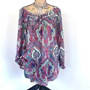 BOHO JANE Paisley tunic top blouse pink size Large